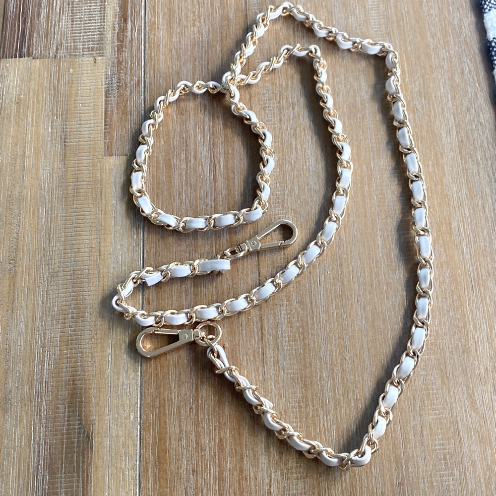 Genuine white leather & gold chain replacement strap